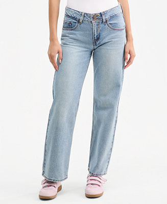Women's Super-Low Double-Button Relaxed-Fit Denim Jean | Macy's