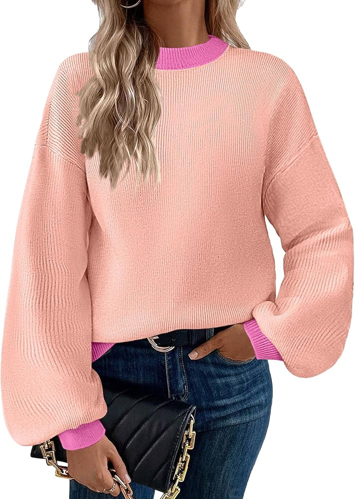 Zeagoo Sweaters for Women 2025 Fashion Trendy Long Sleeve Turtleneck Pullover Lantern Knit Sweate... | Amazon (US)