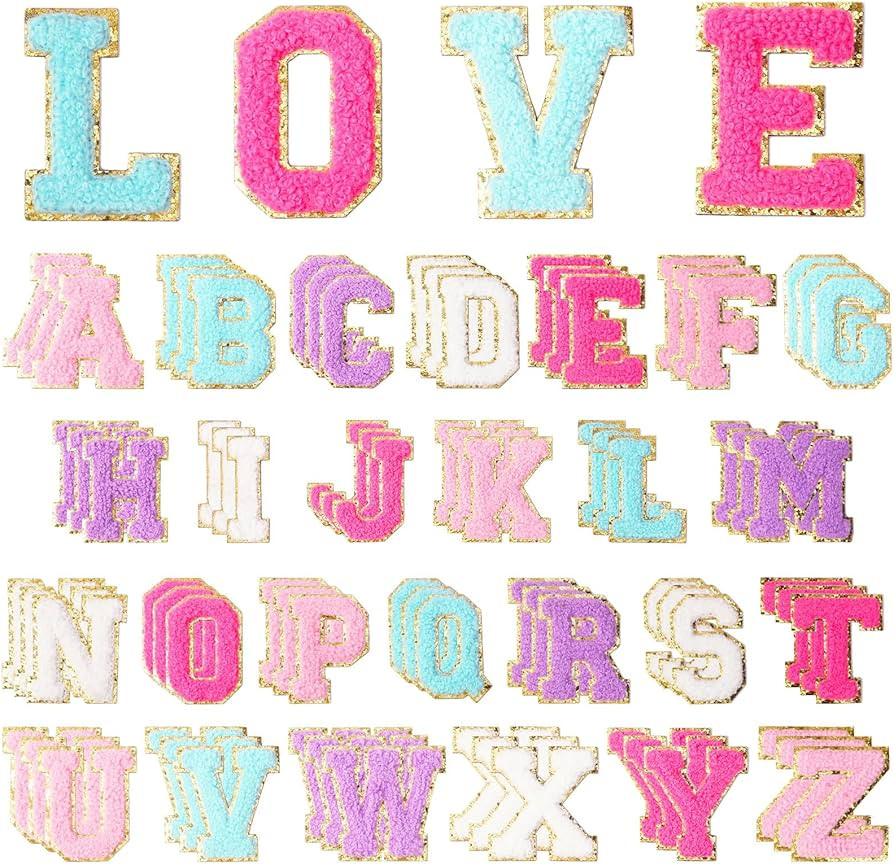 52 Pcs Self Adhesive Chenille Letter Patches, A-Z Alphabet Embroidered Sew Applique Repair Patch ... | Amazon (US)