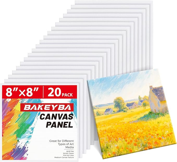 8x8inch Small Canvases for Painting, 20 Pack Canvas Boards Primed Acid Free for Oil, Watercolor, ... | Amazon (US)