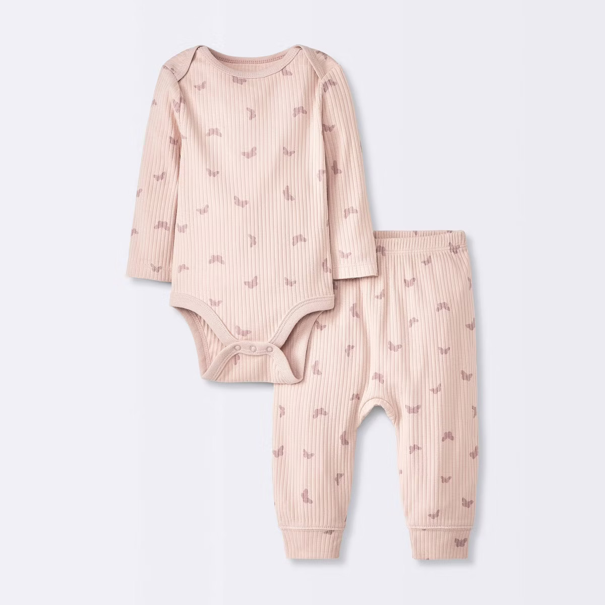 Baby Girls' 2pc Butterflies Wide Ribbed Top & Bottom Set - Cloud Island™ Pink | Target