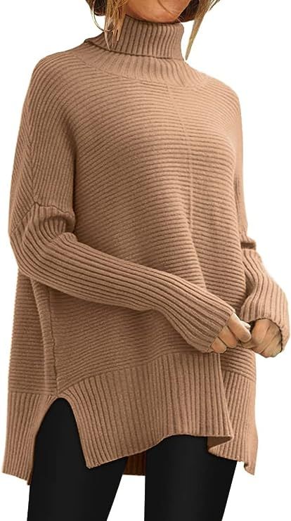 EFAN Womens Turtleneck Oversized Tunic Fall Sweater 2022 Long Batwing Sleeve Pullover Casual Knit... | Amazon (US)