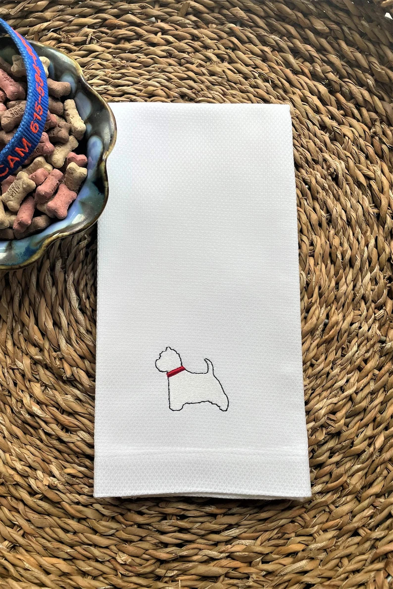 West Highland Terrier Kitchen Towel Westie Embroidered Hand Towel Dish Towel - Etsy | Etsy (US)