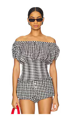 Frankies Bikinis Cider Blouse in Black Gingham from Revolve.com | Revolve Clothing (Global)