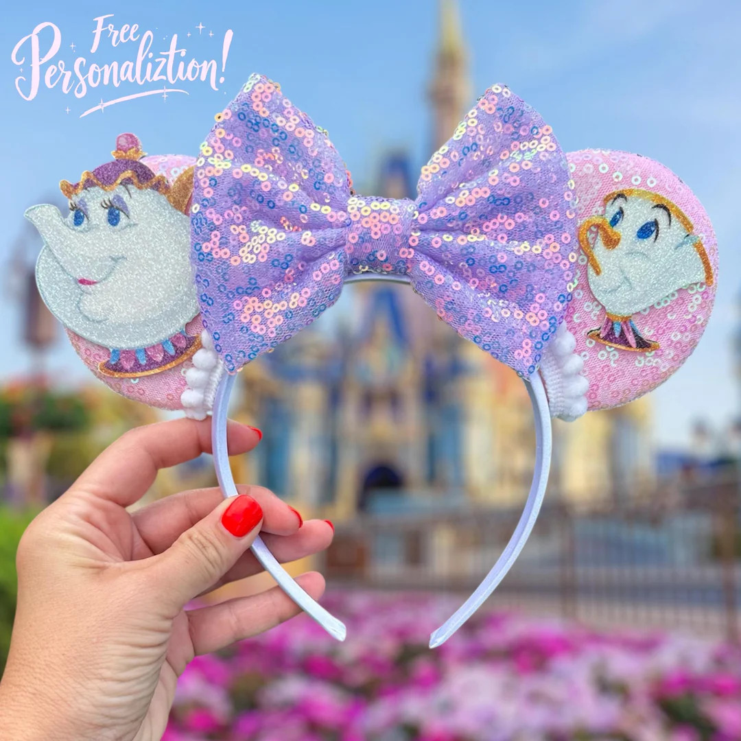 Beauty and the Beast Minnie Ears: Sequin Bow Mouse Ears Headband - Etsy | Etsy (US)