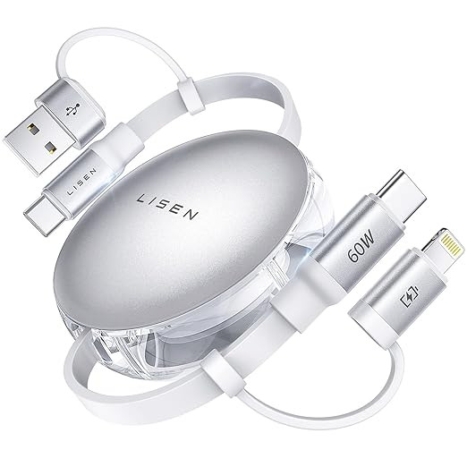 LISEN 5-in-1 Fast Charging Retractable Cable for iPhone, iPad, Samsung - 60W Charger with USB-C/A... | Amazon (US)