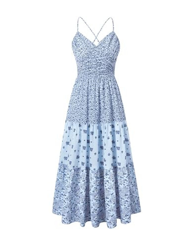 Sunny Spirit Women Floral Maxi Dress Patchwork Sundress Boho Garden Beach Vacation Flowy Tiered Long Dresses Blue Floral L | Amazon (US)