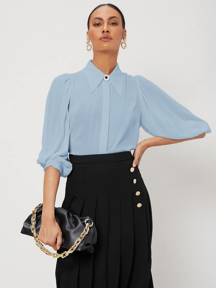 MOTF PREMIUM BALLOON SLEEVE POINTED COLLAR BLOUSE | SHEIN