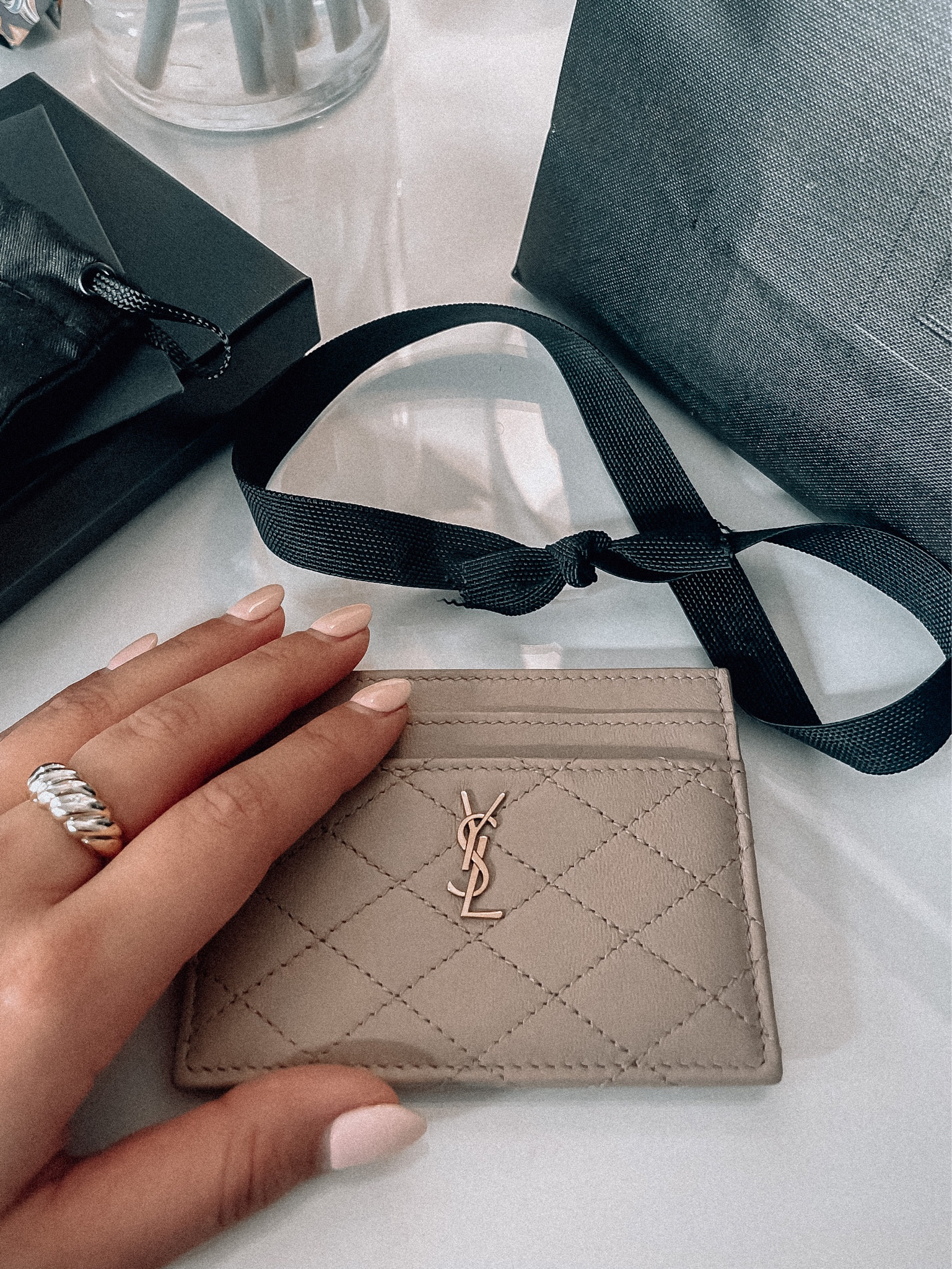 【SAINT LAURENT】GABY CARD WALLET Saint Laurent Gaby YSL Card Case in Quilted Leather | Neiman