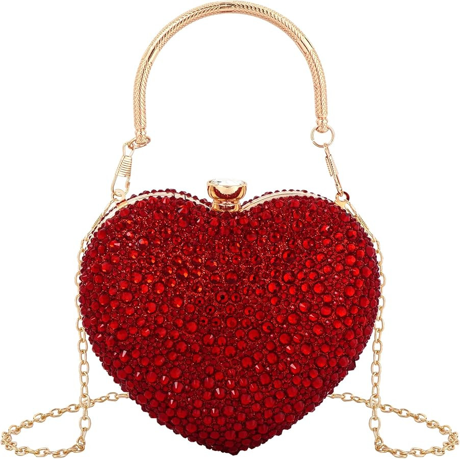 Women Heart Shaped Clutch Handbag Wedding Party Evening Bag Mini Chain Purse Cocktail Prom Tote S... | Amazon (US)