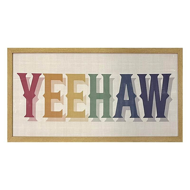 Glass Framed Colorful Yeehaw Paper Print Wall Art, 28x14 | At Home