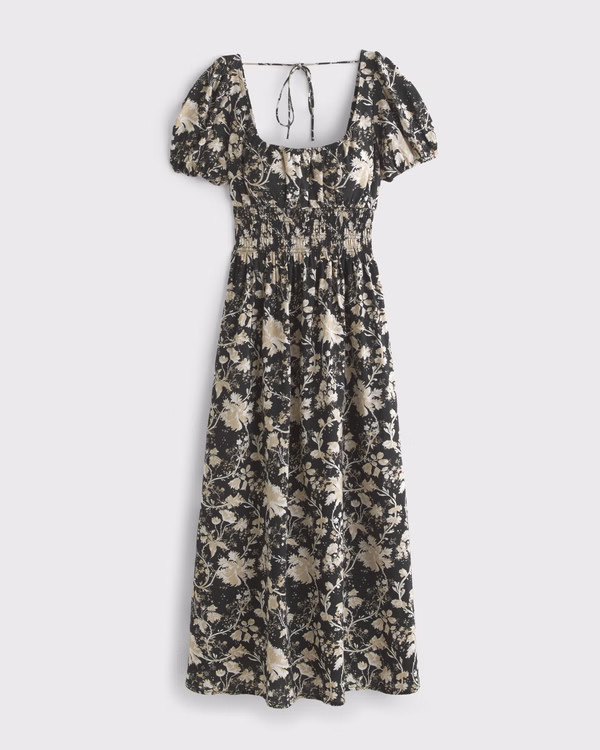 Women's Puff Sleeve Smocked Waist Midi Dress | Women's Dresses & Jumpsuits | Abercrombie.com | Abercrombie & Fitch (US)