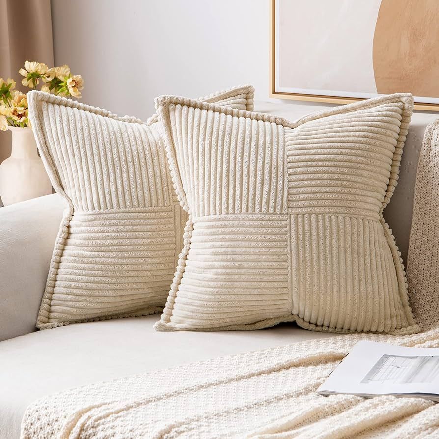 MIULEE Corduroy Pillow Covers with Splicing Set of 2 Super Soft Boho Striped Pillow Covers Broadside | Amazon (US)
