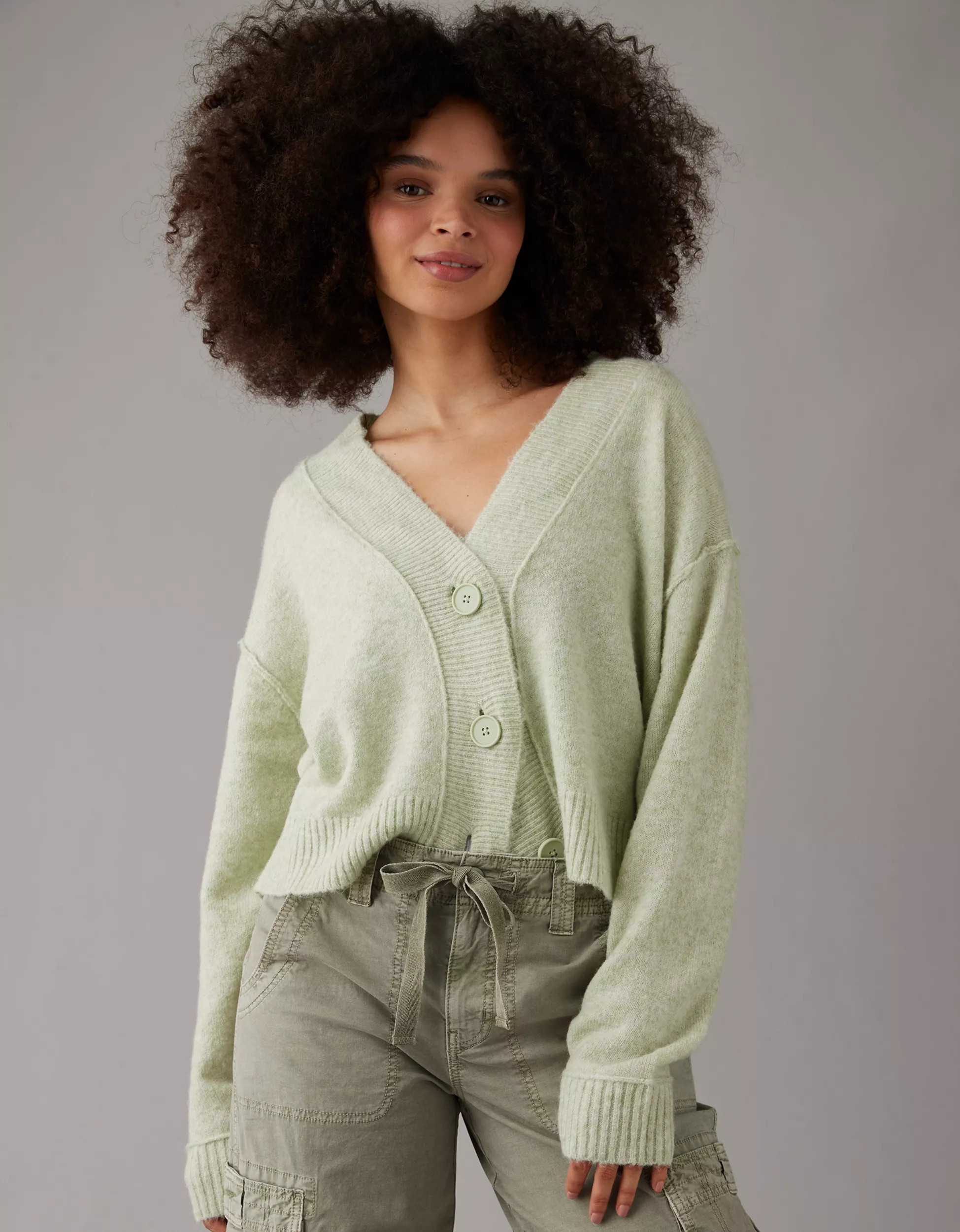 AE Whoa So Soft Cropped Button-Front Cardigan | American Eagle Outfitters (US & CA)