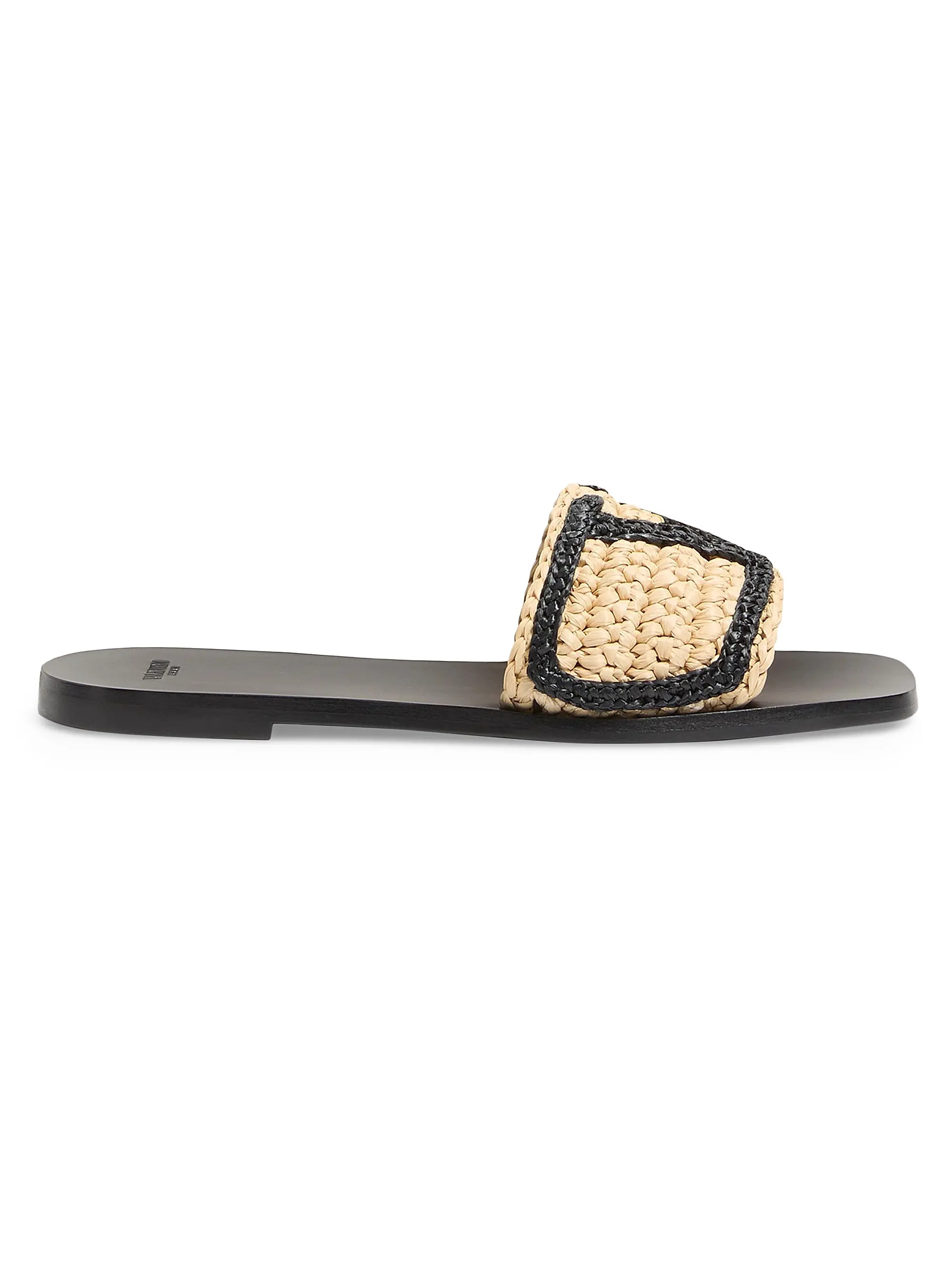 Valentino Garavani Viva Superstar Slide Sandals in Raffia | Saks Fifth Avenue | Saks Fifth Avenue