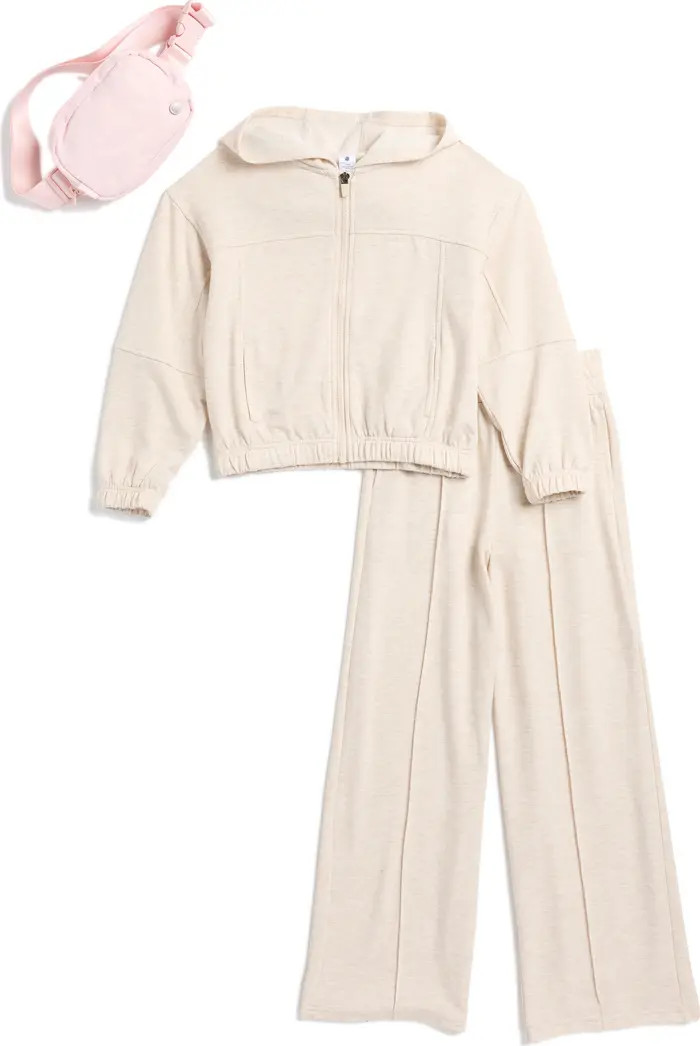 Kids' Brushed French Terry Zip Hoodie, Pants & Belt Bag Set | Nordstrom Rack