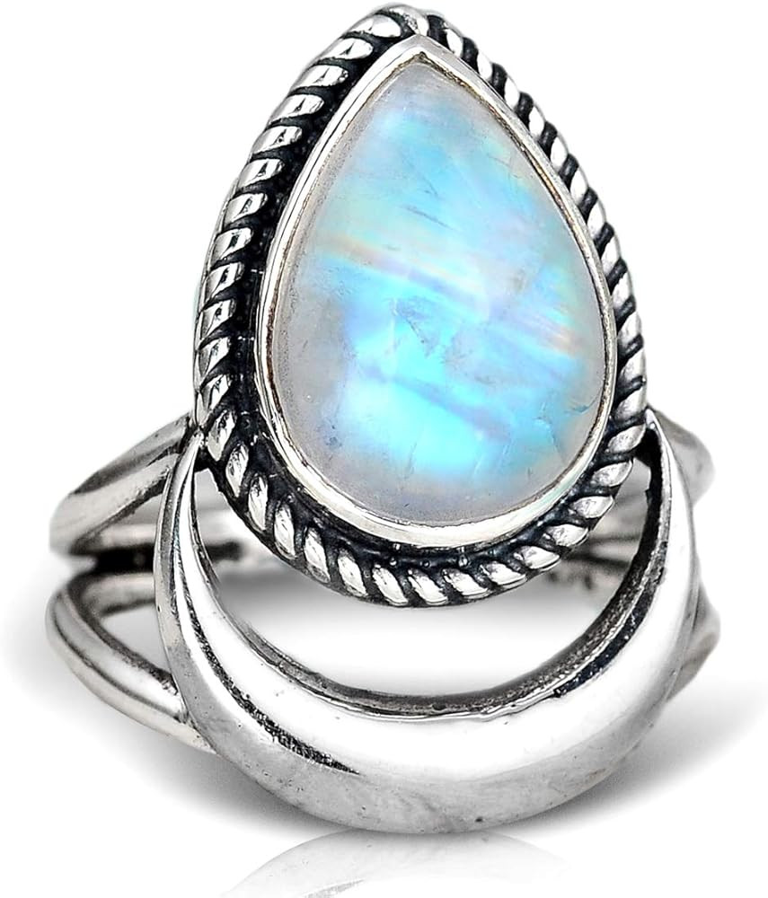 Boho-Magic Sterling Silver Moon Moonstone Ring for Women Gemstone Boho jewelry | Amazon (US)