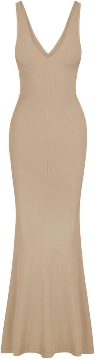 REORIA Women's Long Dress Sexy Plunge Deep V Neck Sleeveless V Backless Lounge Ribbed Bodycon Max... | Amazon (US)