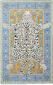 Restoration and Renovation Handmade White Leopard Rug with Blue/Red Persian Background | Animal P... | Amazon (US)