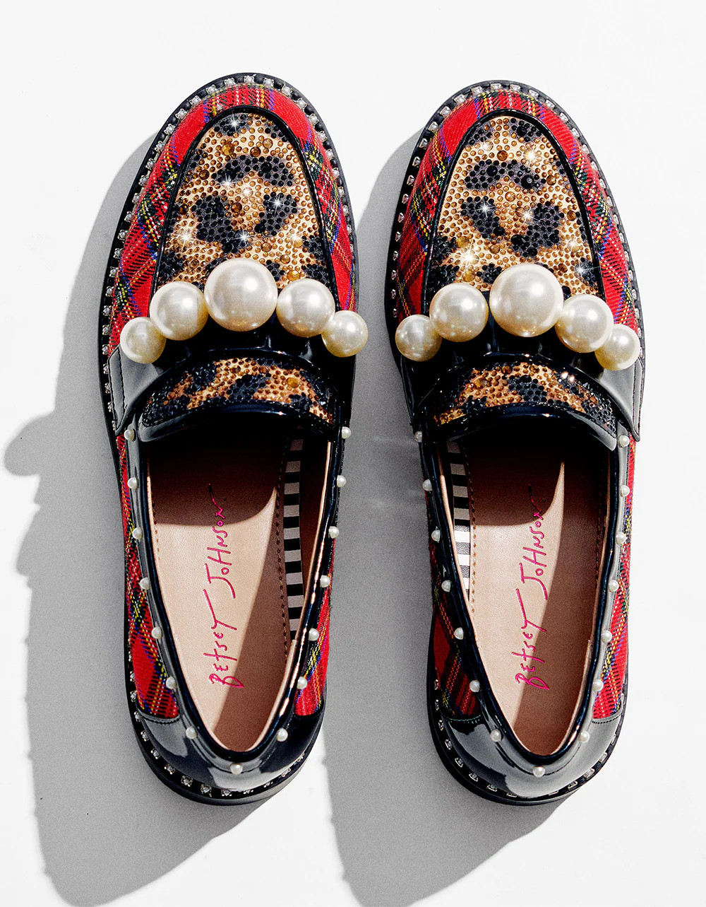 HARLOE RED PLAID Platfrom Pearl Embellished Women's Loafer | Betsey Johnson