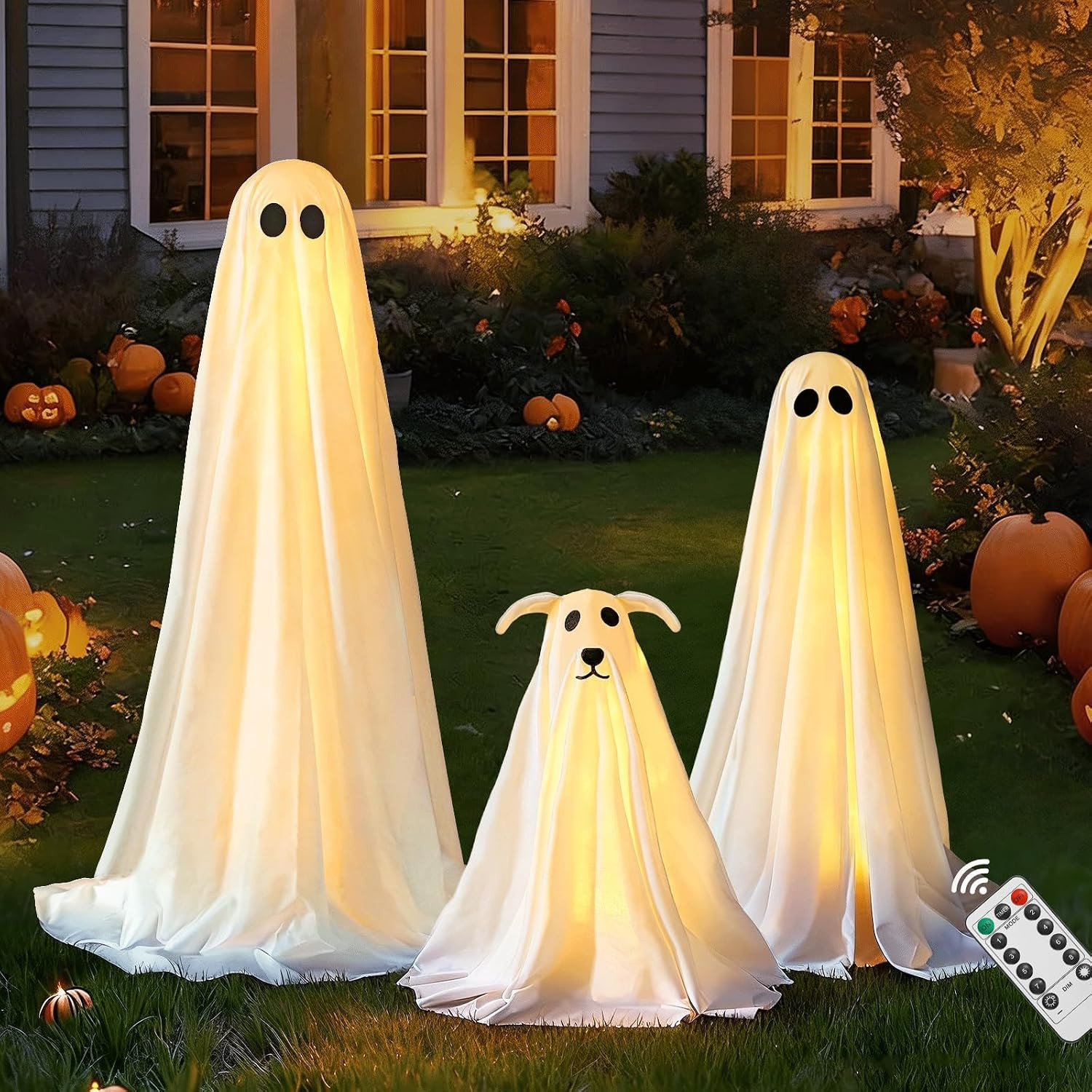Halloween Decorations Outdoor - 3 Pack Lighted Spooky Ghost Decorations with Remote Control and String Lights, Indoor Outdoor Halloween Decor for Parties, Porch, Yard, Entryway | Amazon (US)