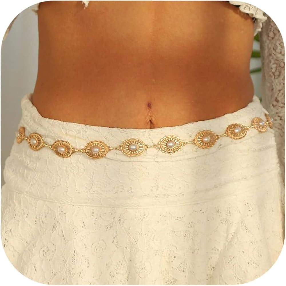 RINHOO Metal Waist Chain Belt for Women Cowgirl Chain Concho Belts for Dresses Jeans Country Conc... | Amazon (US)