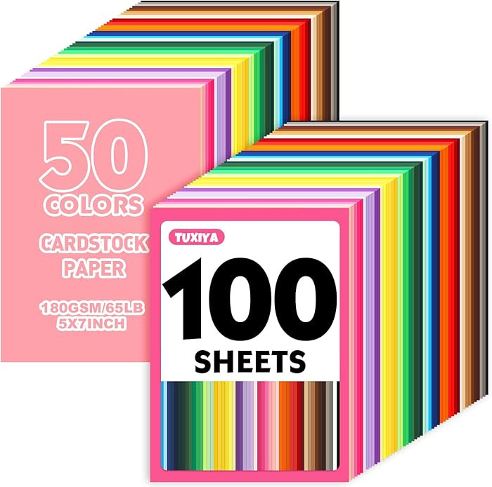 100 Sheets 5" X 7" Colored Cardstock, 50 Assorted Colors Construction Paper Card Stock Printer Pa... | Amazon (US)