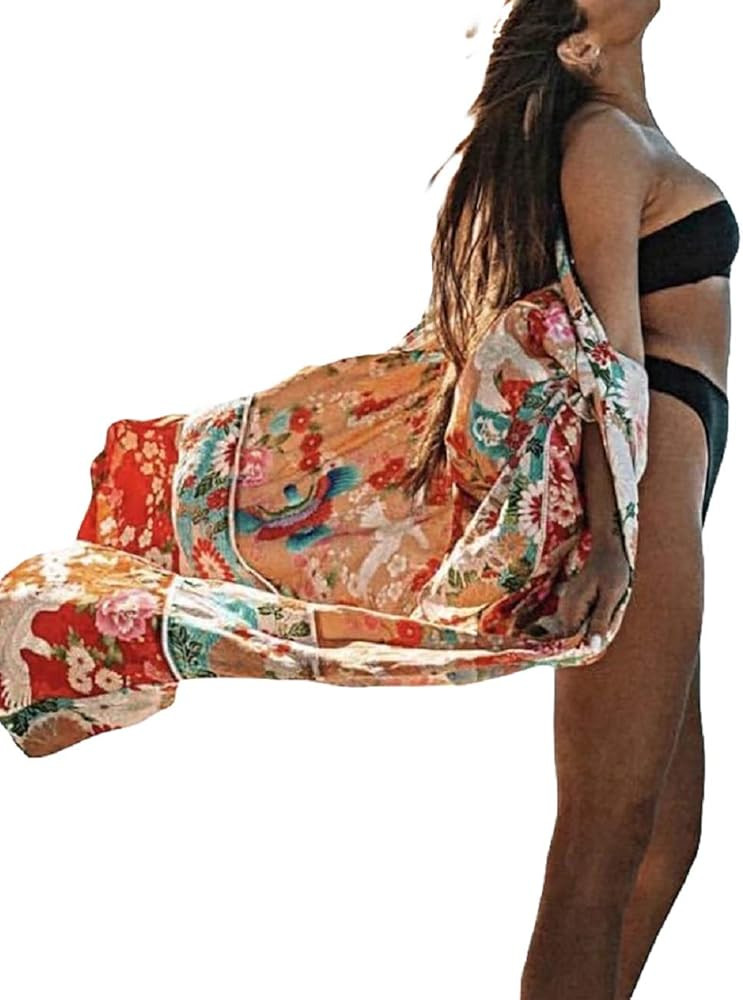 Bsubseach Womens Chiffon/Rayon Beach Blouses Kimono Cardigan Long Bikini Cover Up | Amazon (US)