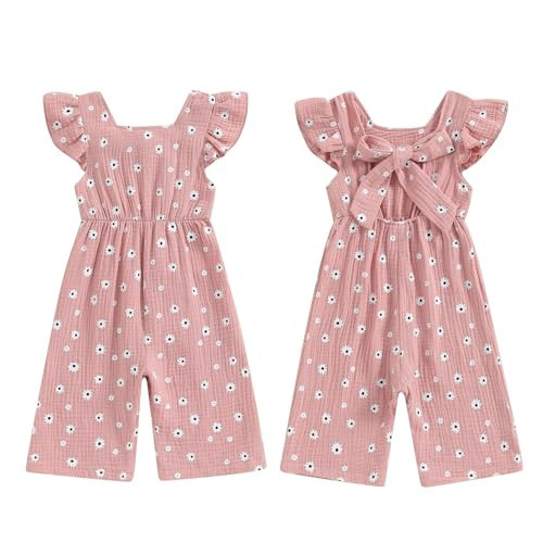 GOOCHEER Toddler Baby Girls Outfit Flower Print Jumpsuit Sleeveless Bowknot Romper Overall Pants Summer Clothes (Pink, 18-24 Months) | Amazon (US)