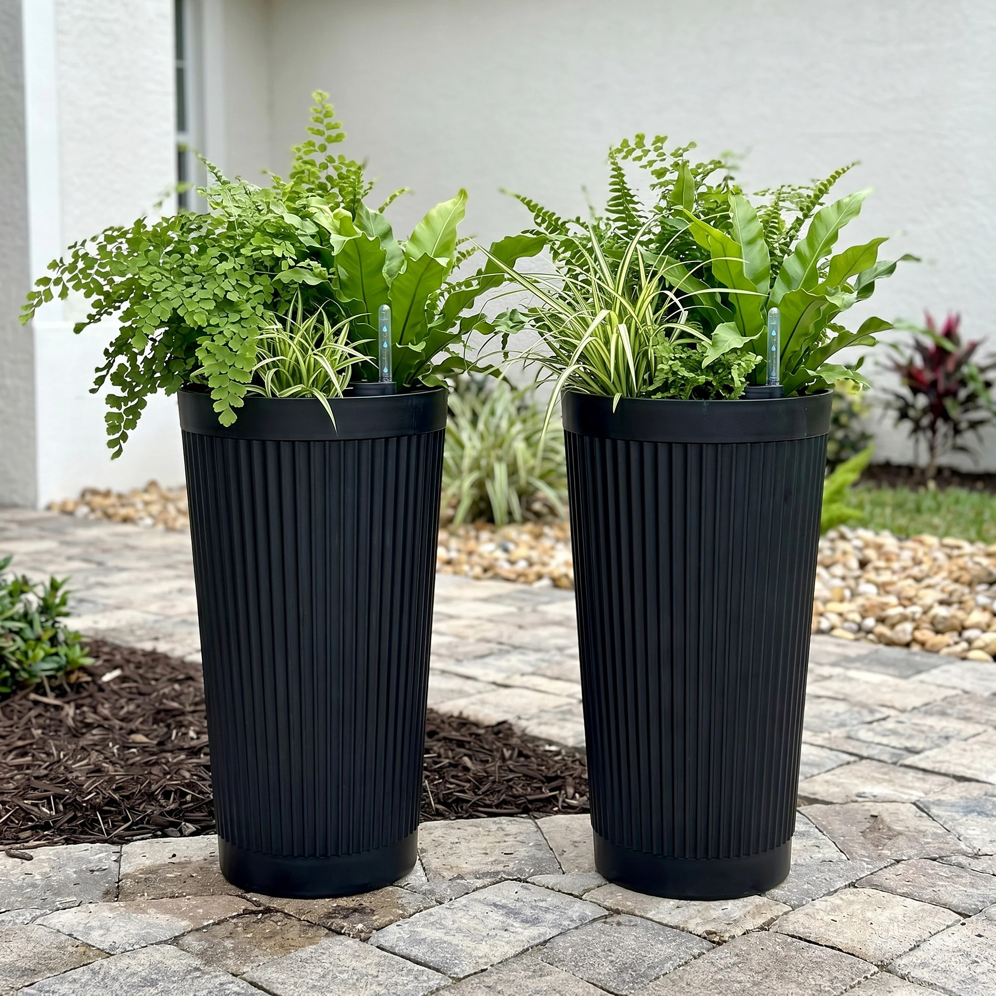 Dovelina Modern Decorative Garden Pots for Indoor And Outdoor Use with Visible Water Level Indicator Set Of 2 one_size in Black | LS0103-661516 | Lowe's