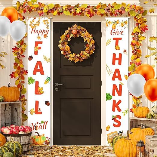 Thanksgiving Decorations Fall Decor for Home - Outdoor Front Door Porch Sign Banner Large Vertica... | Amazon (US)
