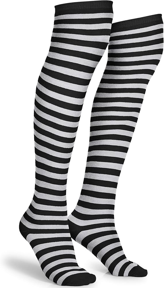 Skeleteen Black and White Socks - Over The Knee Striped Thigh High Costume Accessories Stockings ... | Amazon (US)