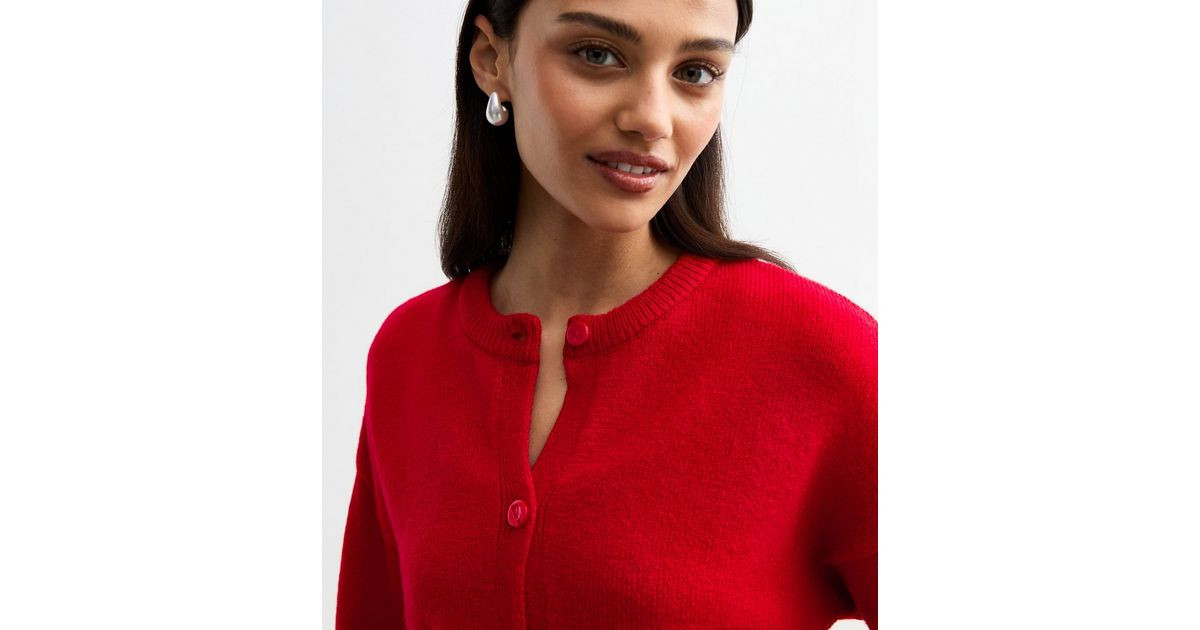 Red Crew Neck Cardigan | New Look | New Look (UK)