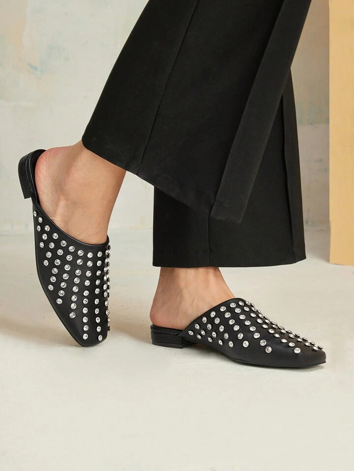 MOTF PREMIUM WOMEN'S FASHION CASUAL PUNK STYLE RIVET MULE SLIP-ON FLAT SHOES | SHEIN