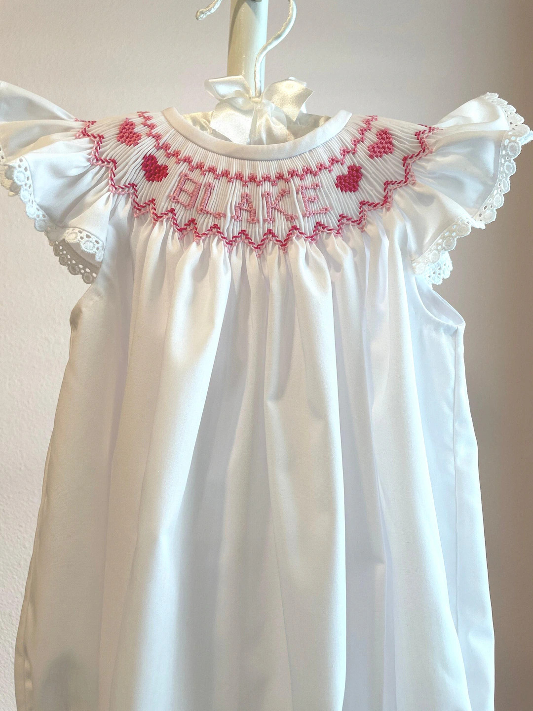 Valentine's Day Smocked BUBBLE/DRESS/Personalized/Name/Hearts/Angel Sleeves | Etsy (US)
