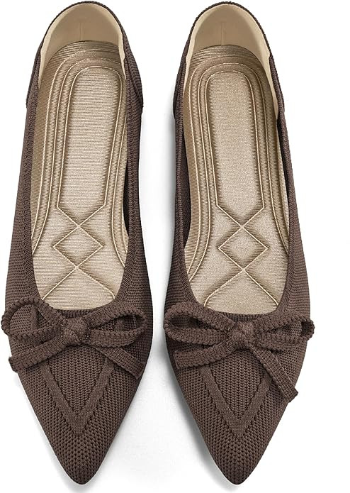 Ablanczoom Ballet Flats Shoes for Women: Dressy Pointed Toe Bow Knit Flats Comfortable Slip On Wo... | Amazon (US)