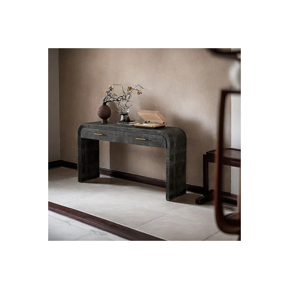 Curved Retro Entryway Console Table with 2 Drawers, Open Base Accent Table with Fluted Detail for... | Wayfair North America