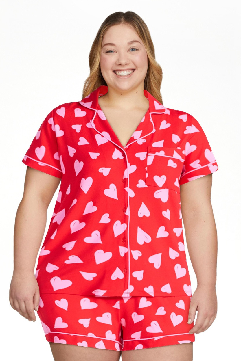 Joyspun Women's Dreamy Soft Collection Notch Top and Shorts Valentine's Day Valentine's Day Pajam... | Walmart (US)