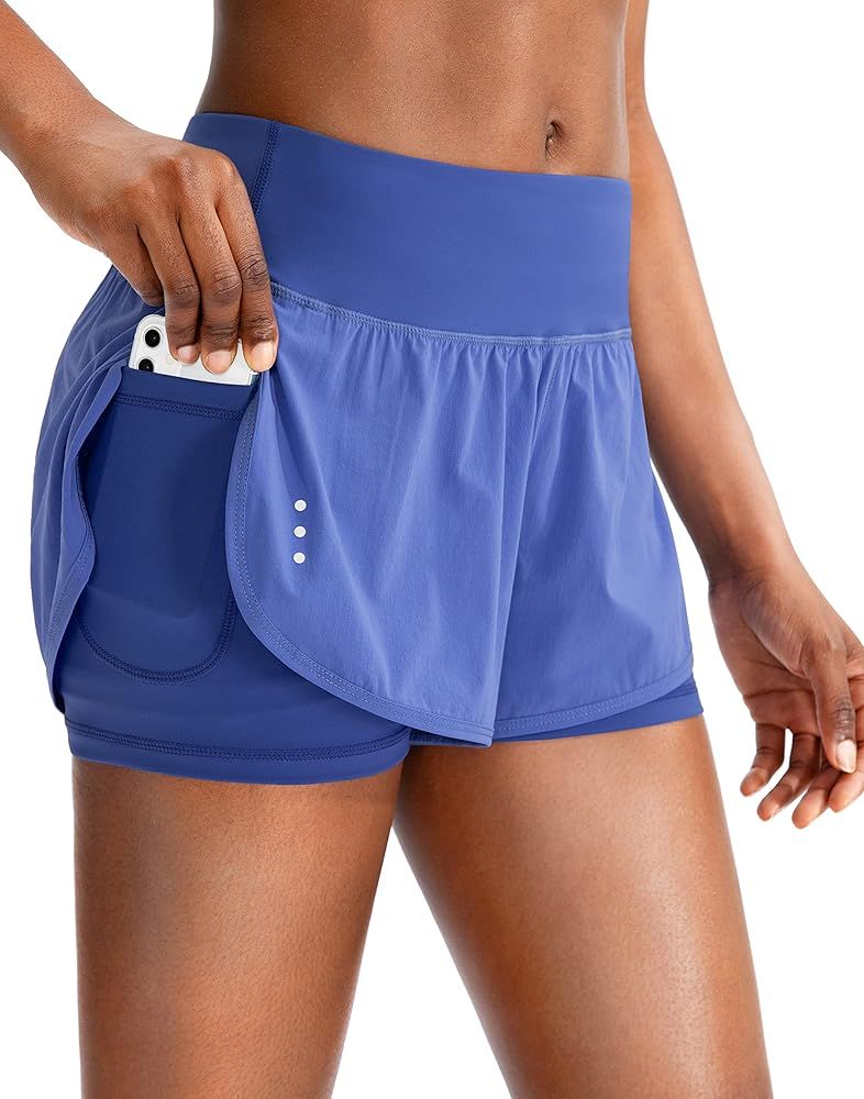 Women's 2 in 1 Running Shorts High Waisted Spandex Shorts Gym Yoga Workout Athletic Shorts for Wo... | Amazon (US)