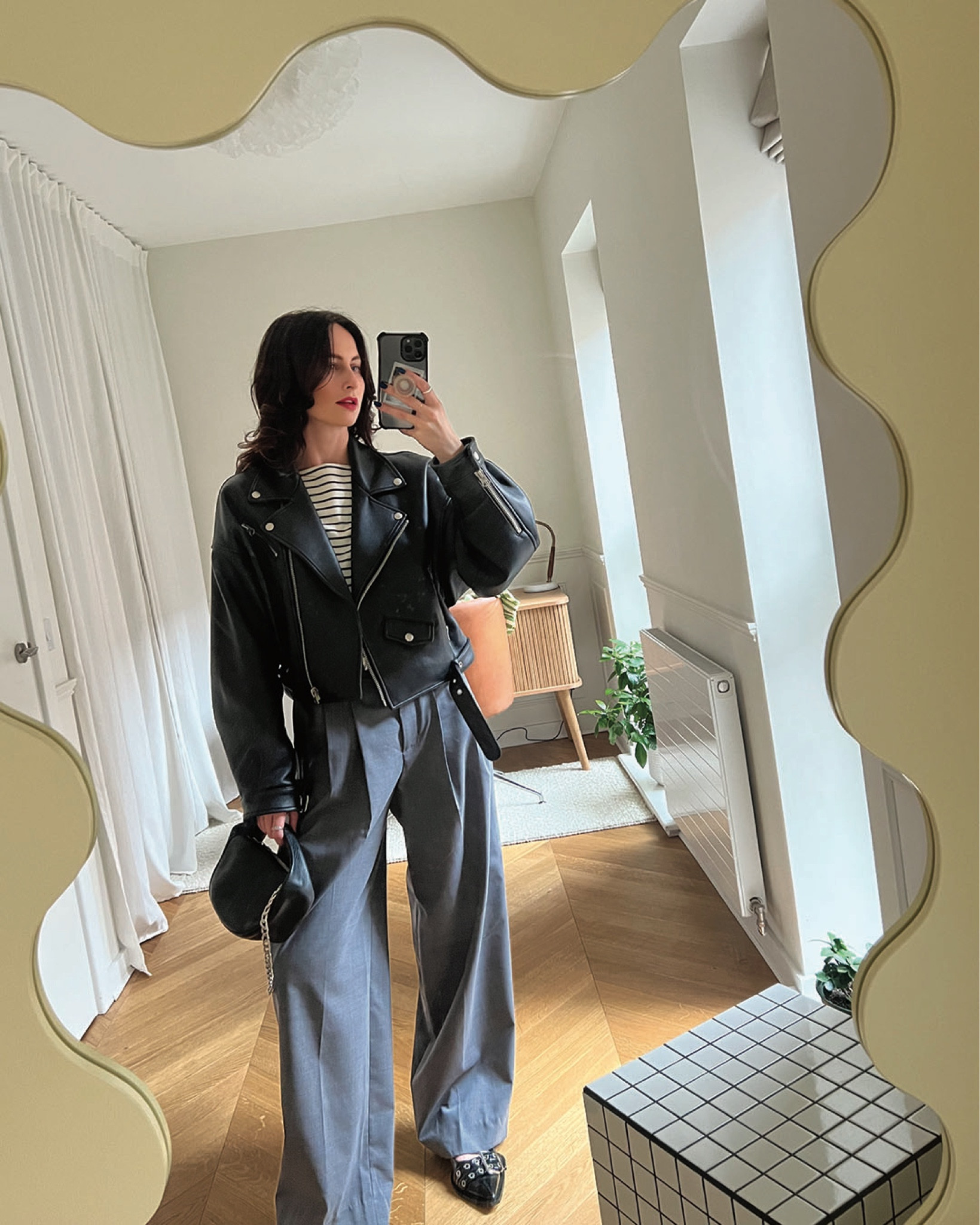 breton stripes, crop top, wide leg pants, ballet flats, oversized leather jacket, black handbag, black shoulder bag, black belt, silver hoops, by far, the frankie shop, h&m, cos, mango, uniqlo, isabel marant, arket, whistles, astrid & miyu, ganni, office outfit, office look  

*for the Ganni shoes, shop via @coggles and use discount code HANNI15 for 15% off + free NDD

#LTKstyletip #LTKSeasonal #LTKeurope