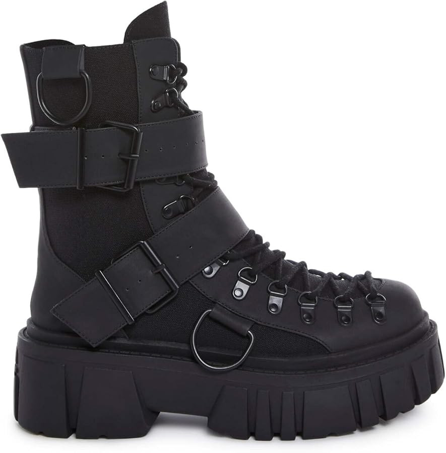 Dolls Kill Low Traitor Boots by Club Exx \u2013 Chunky Vegan Leather Boots with Buckles, D-Rings ... | Amazon (US)