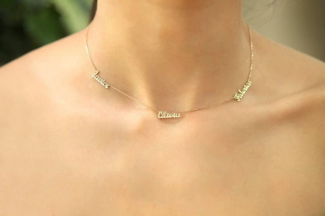 14k Gold Three Names Necklace , Name Necklace , Gold Name Necklace , Personalized Gift , Gifts fo... | Etsy (US)