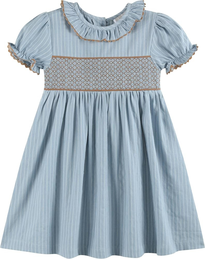 Lil cactus Baby and Girls Pinstripe Smocked Ruffle Collar Dress | Amazon (US)