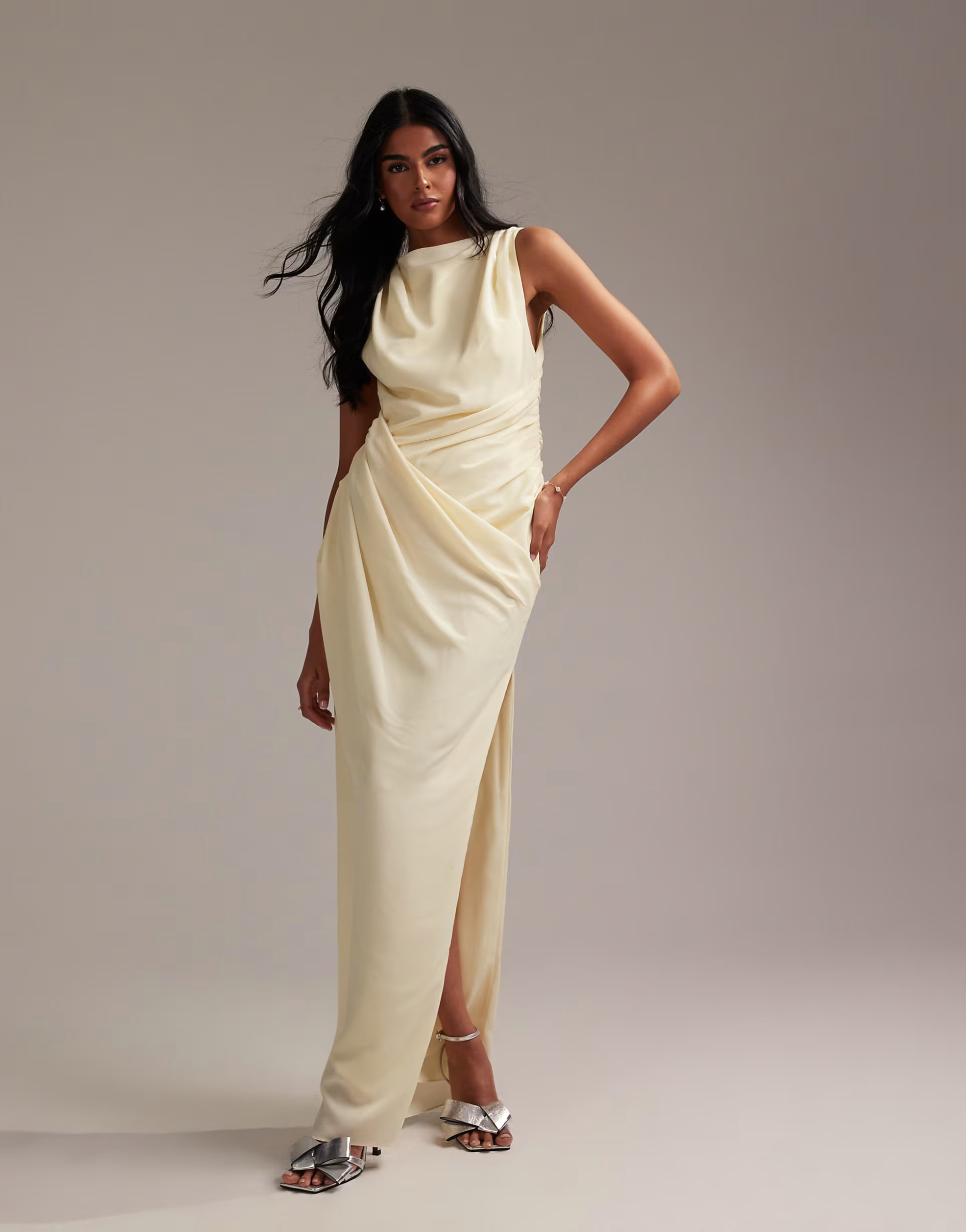ASOS DESIGN Bridesmaids draped overlay crepe maxi dress in soft yellow | ASOS | ASOS (Global)