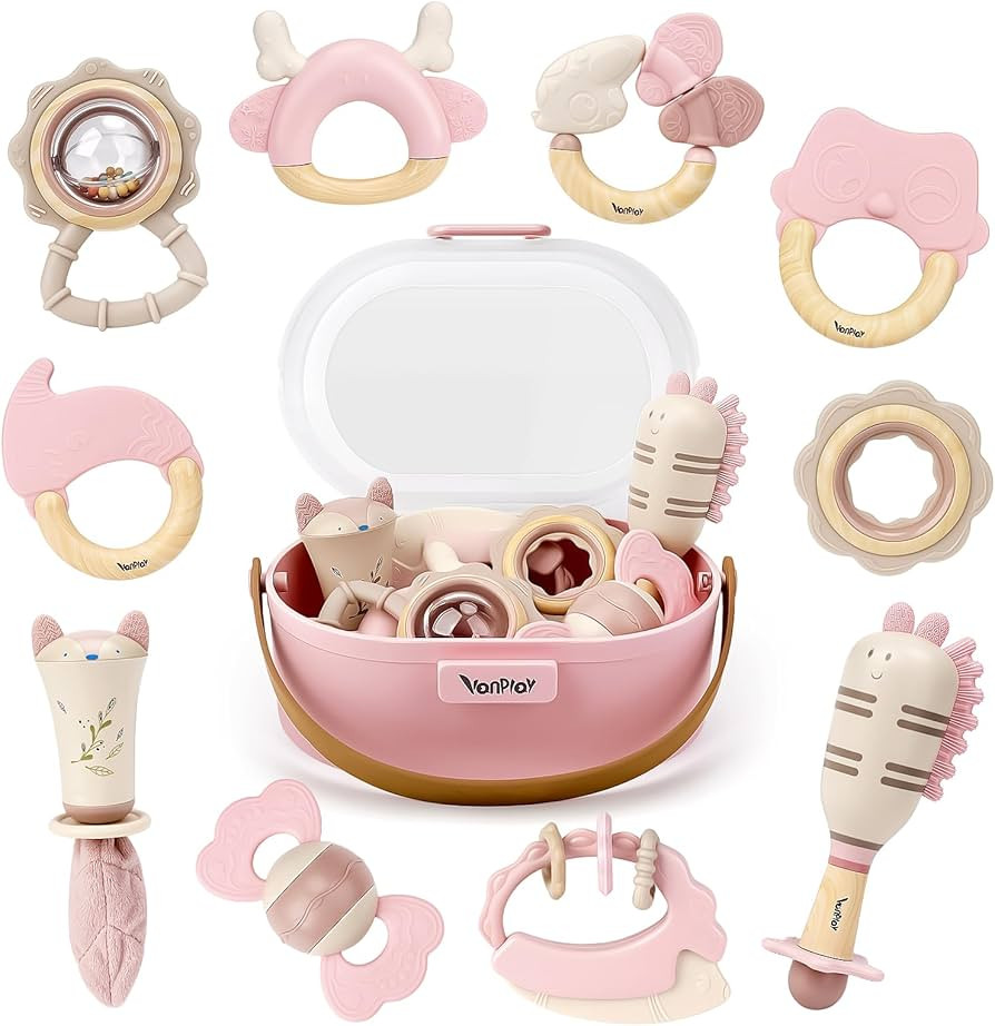 Baby Toys 0-6 Months, Baby Rattles, Teething Toys 3-6 Months, Infant Toys 6-12 Months, 10PCS Pink... | Amazon (US)