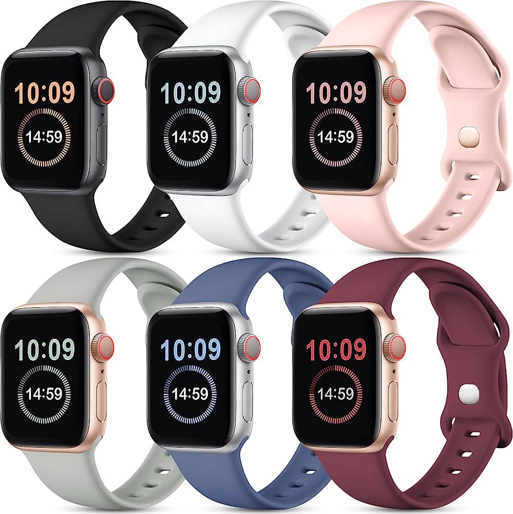 [6 Pack] SNBLK Compatible with Apple Watch Bands 45mm 44mm 42mm 41mm 40mm 38mm, Soft Silicone Sport  | Amazon (US)