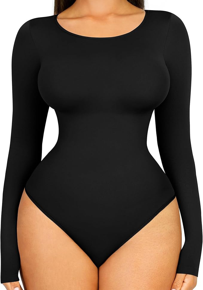 FeelinGirl Tummy Control Bodysuit for Women Long Sleeve Shapewear Thong Body Suit | Amazon (US)