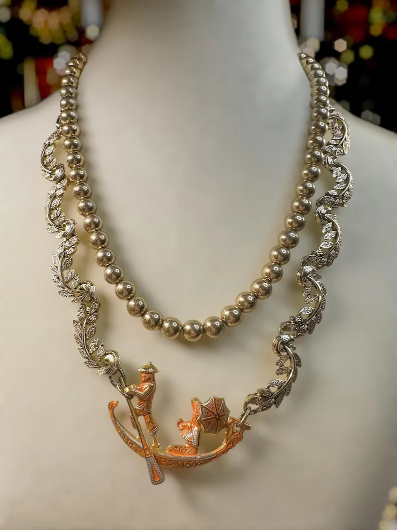 The Venetian Holiday – Collectible Vintage Layered Necklace, Gondola Pendant, 1950s Leaf Choker... | Etsy (Global)
