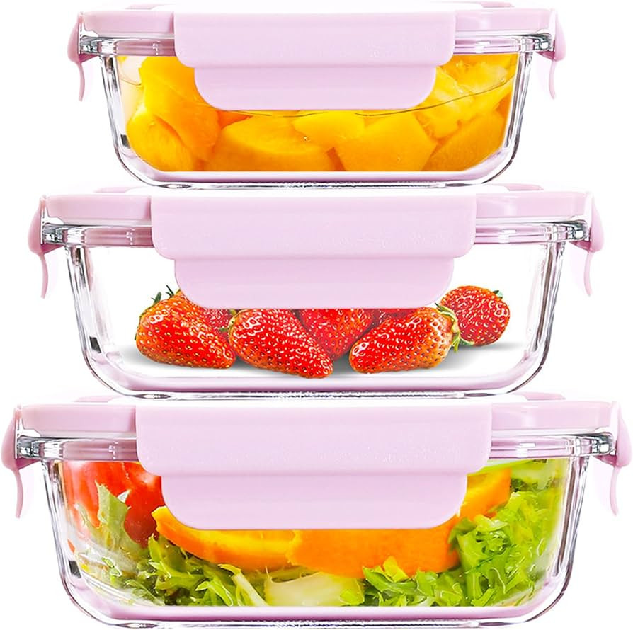3Pcs Glass Food Storage Containers with Lids Airtight Glass Salad Container for lunch Meal Prep a... | Amazon (CA)
