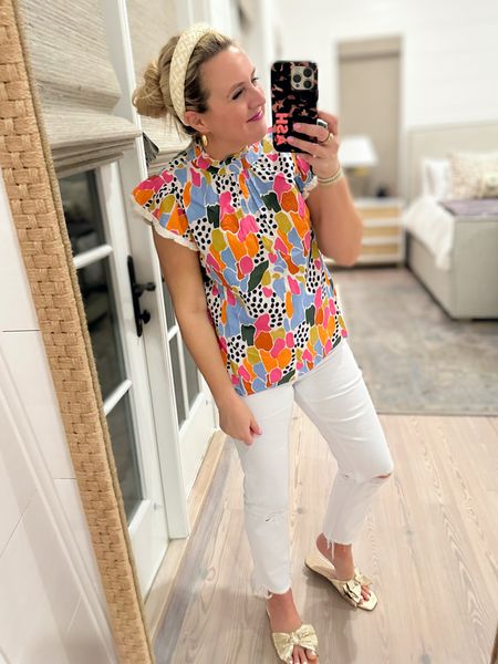 Loving this fun resort wear top from Avara. Wearing a size small. Jeans are size 26. Both are true to size. Code FANCY15 for 15% off  

#LTKstyletip #LTKunder100 #LTKsalealert